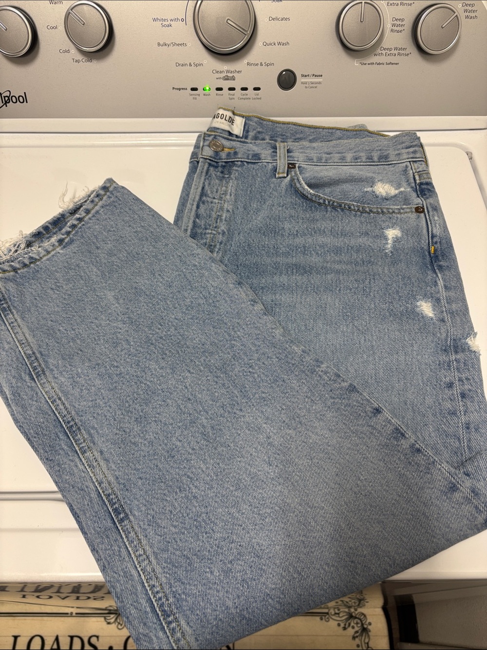 Agolde Light Blue Straight-Leg Distressed Jeans